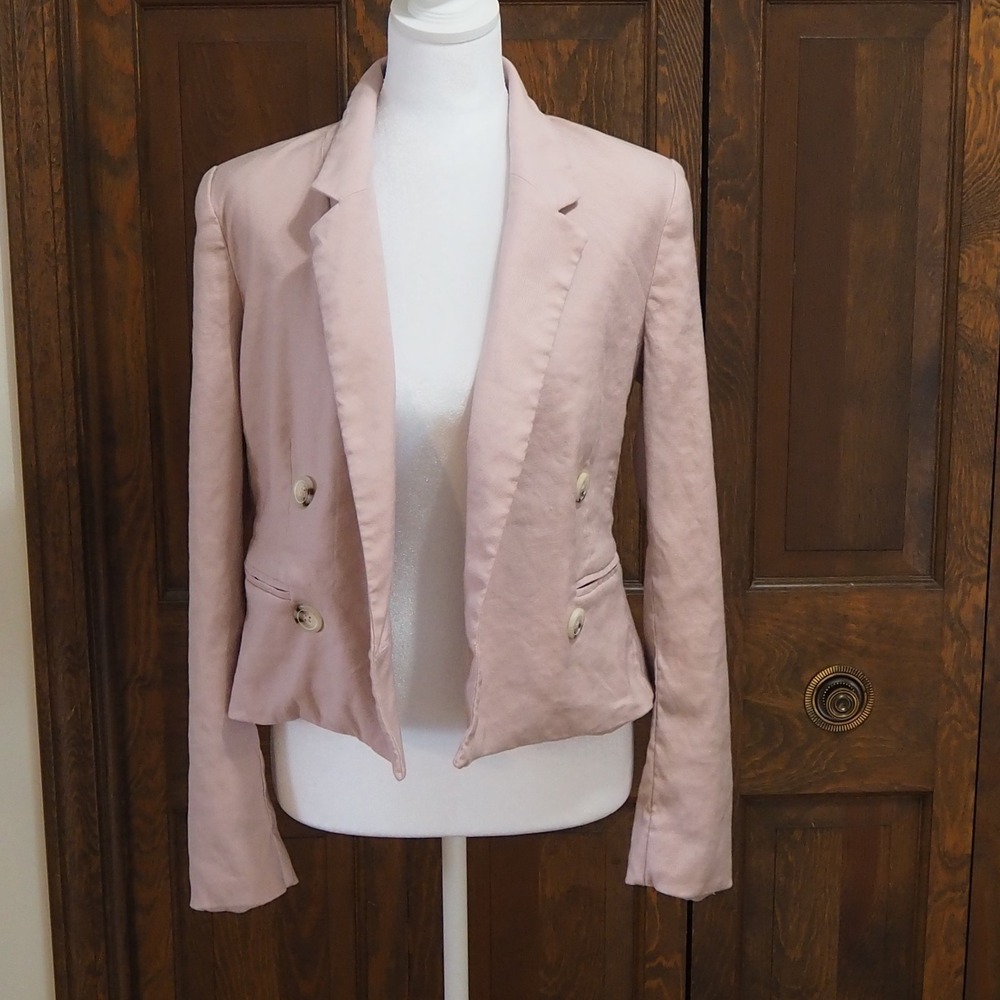 Maeve by Anthropologie Linen Blend Double Breasted Cropped Blazer Women's XS